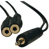 Tripp Lite by Eaton 3.5-mm Male to 2 Female Stereo Y-Splitter Adapter Cable, 1 Ft., Black, P313-001