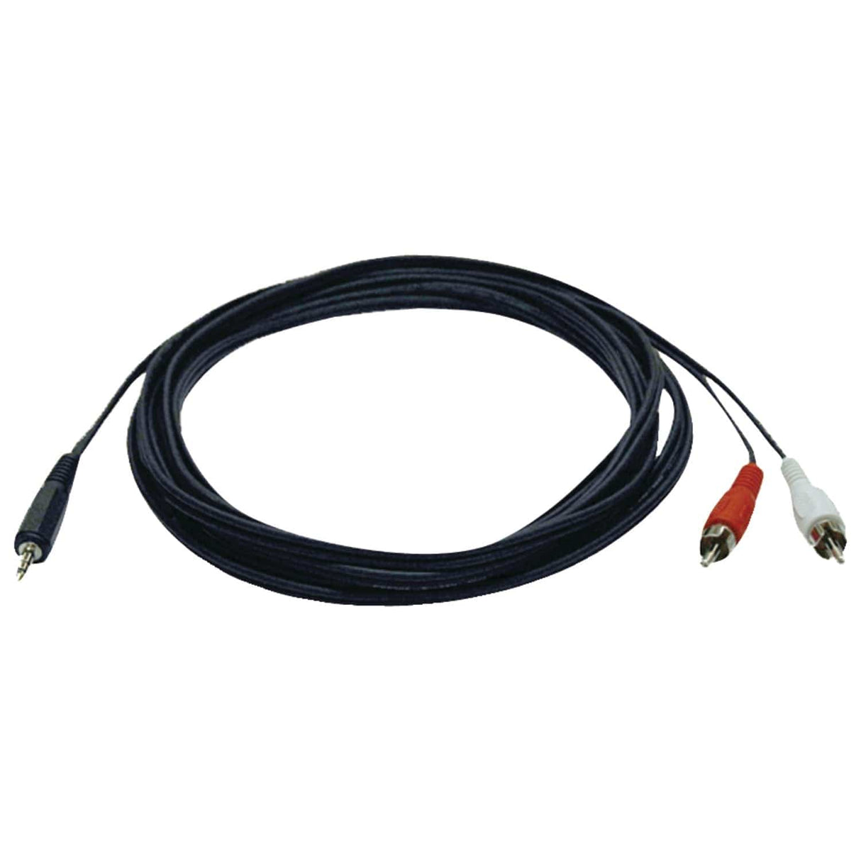 Tripp Lite by Eaton 3.5-mm Male to 2 RCA Male Stereo Audio Y-Splitter Adapter Cable, Black with Color-Coded RCA Jacks, 12 Ft.