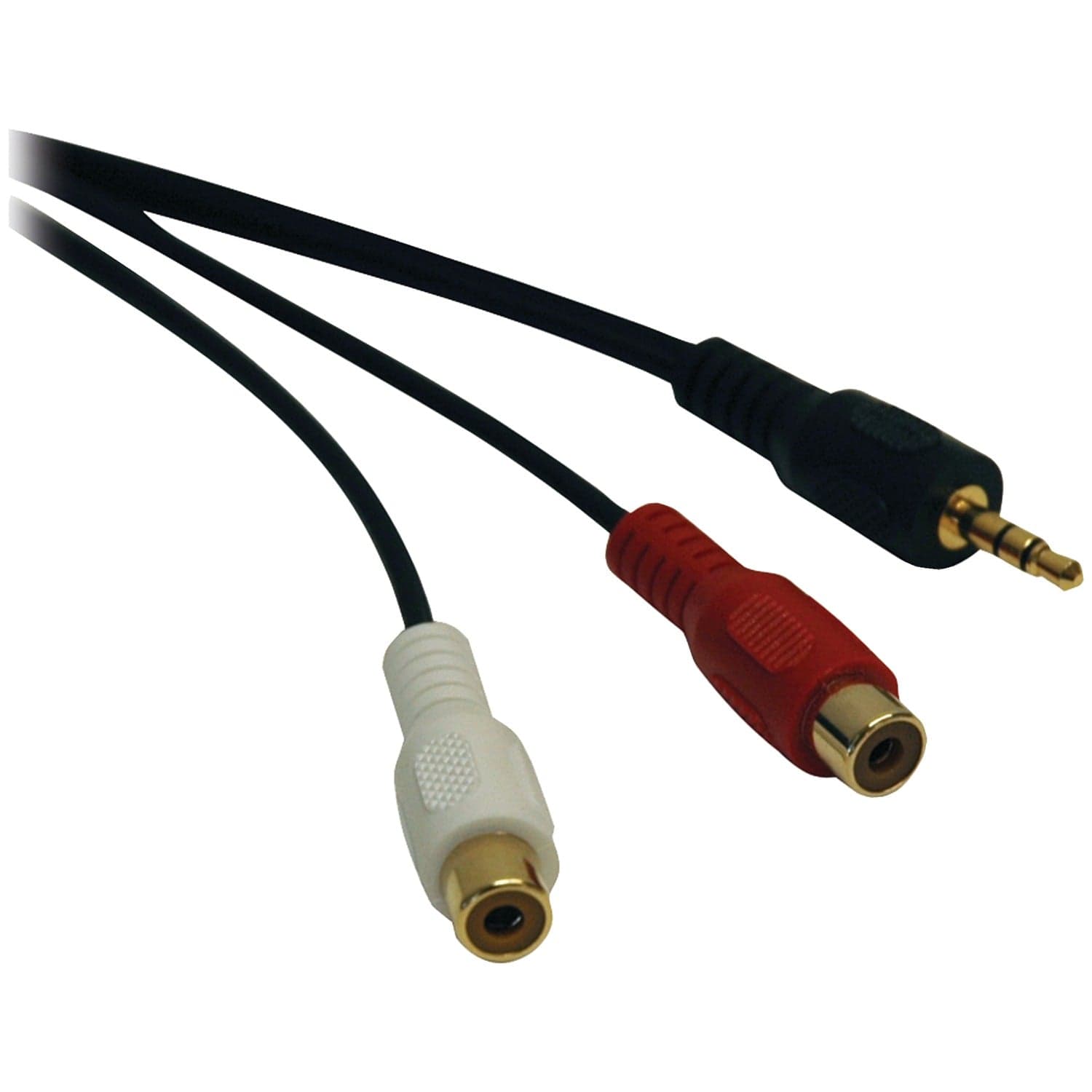 Tripp Lite by Eaton 3.5-mm Male to 2 RCA Female Stereo Audio Y-Splitter Adapter Cable, 6 In., Black with Color-Coded RCA Jacks, P315-06N