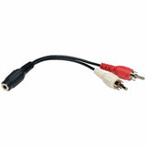 Tripp Lite by Eaton 3.5-mm Female to 2 RCA Male Stereo Audio Y-Splitter Adapter Cable, Black with Color-Coded RCA Jacks, 6 In., TRPP31606N