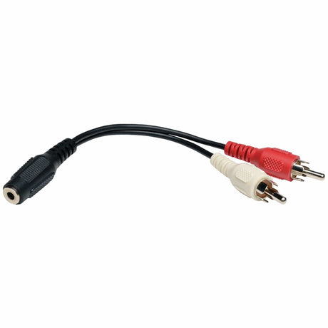 Tripp Lite by Eaton 3.5-mm Female to 2 RCA Male Stereo Audio Y-Splitter Adapter Cable, Black with Color-Coded RCA Jacks, 6 In., TRPP31606N