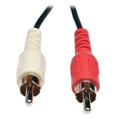 Tripp Lite by Eaton 3.5-mm Female to 2 RCA Male Stereo Audio Y-Splitter Adapter Cable, Black with Color-Coded RCA Jacks, 6 In., TRPP31606N