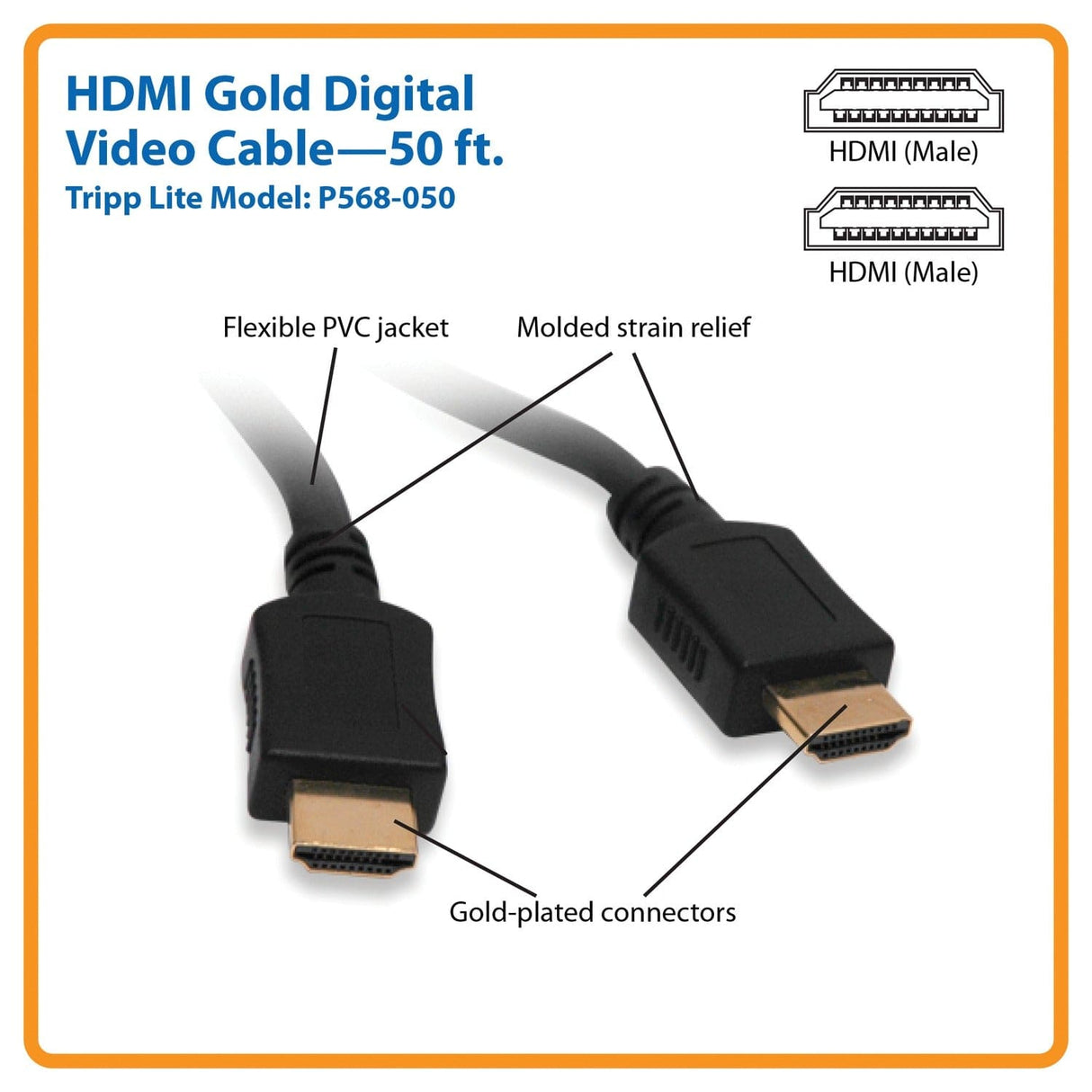 Tripp Lite by Eaton 1080p HDMI Male/Male Standard-Speed HDMI Gold Cable, Black, 50 Ft.