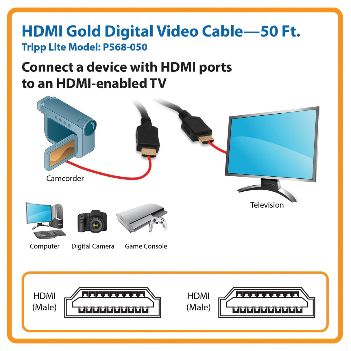 Tripp Lite by Eaton 1080p HDMI Male/Male Standard-Speed HDMI Gold Cable, Black, 50 Ft.