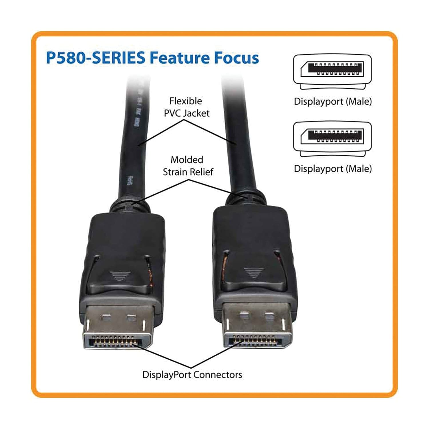 Tripp Lite by Eaton 4K at 60 Hz DisplayPort 1.2 Male/Male Cable with Latches, Black, 10 Ft.