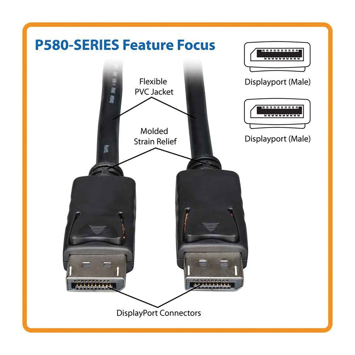 Tripp Lite by Eaton 4K at 60 Hz DisplayPort 1.2 Male/Male Cable with Latches, Black, 15 Ft.