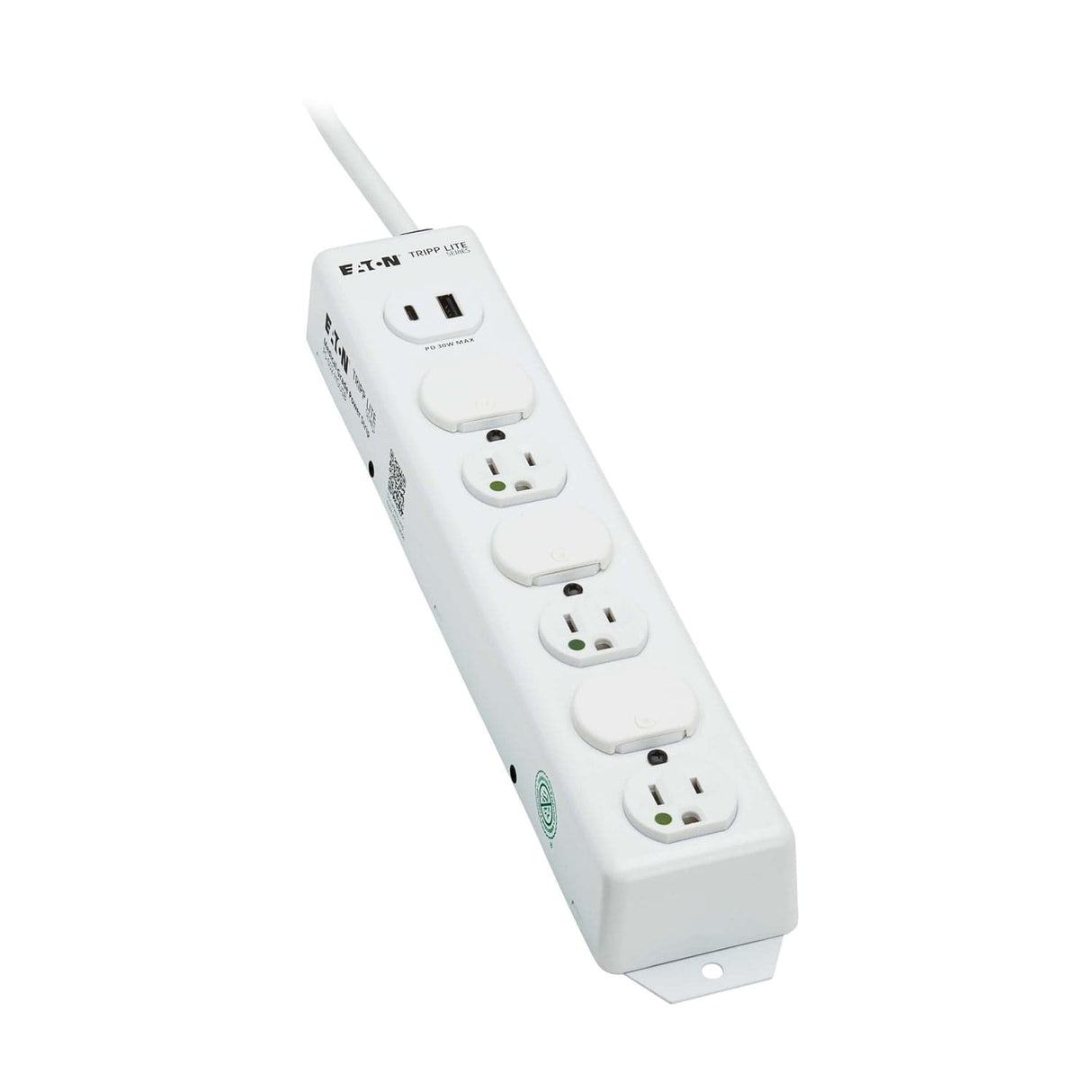 Tripp Lite by Eaton 6-AC Outlet and 2-USB Port Safe-IT UL 1363 Medical-Grade Power Strip, 2-Ft. Cord with Straight Plug, PS-602-HGUSB