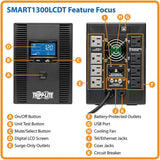 Tripp Lite by Eaton 8-AC Outlet and Telco/LAN/Coax 1300-VA/720-Watt Line-Interactive SmartPro UPS Tower with 650 Joules, AVR, and 6-Ft. Cord