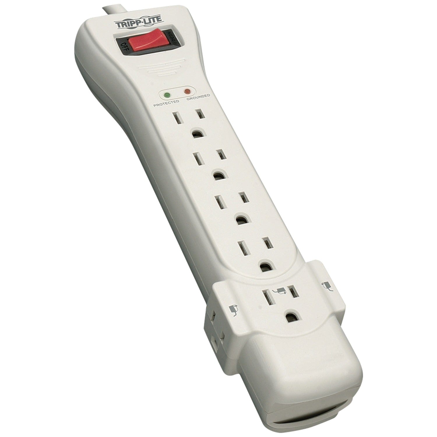 Tripp Lite by Eaton 7-AC Outlet 2160 Joules Protect It! Surge Protector Power Strip with Right-Angle Plug, 7 Ft., Light Gray