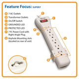 Tripp Lite by Eaton 7-AC Outlet 2160 Joules Protect It! Surge Protector Power Strip with Right-Angle Plug, 7 Ft., Light Gray