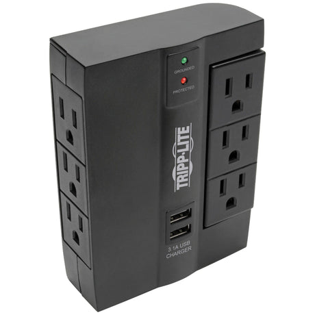 Tripp Lite by Eaton 3-AC Swiveling Outlet, 3-AC Fixed Outlet, and 2-USB Port 1200-Joules Surge Protector Wall Tap, SWIVEL6USB