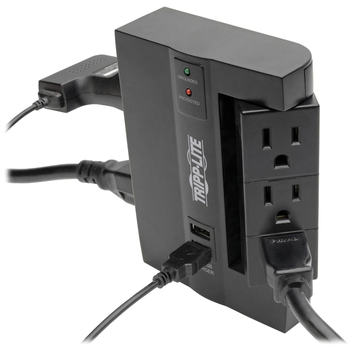 Tripp Lite by Eaton 3-AC Swiveling Outlet, 3-AC Fixed Outlet, and 2-USB Port 1200-Joules Surge Protector Wall Tap, SWIVEL6USB