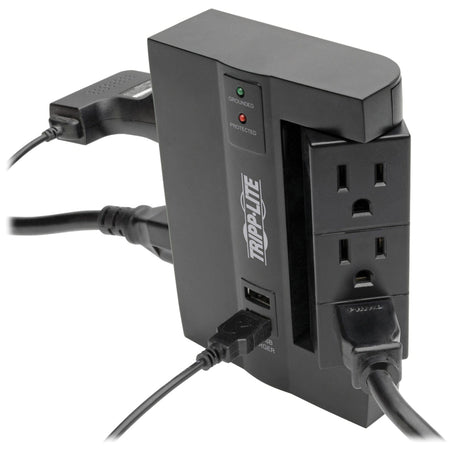 Tripp Lite by Eaton 3-AC Swiveling Outlet, 3-AC Fixed Outlet, and 2-USB Port 1200-Joules Surge Protector Wall Tap, SWIVEL6USB