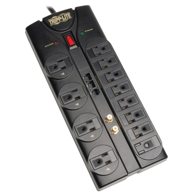 Tripp Lite by Eaton 12-AC Outlet, Telco, Coax, and Ethernet 2880-Joules Protect It! Surge Protector Power Strip with Safety Covers, 8-Ft. Cord