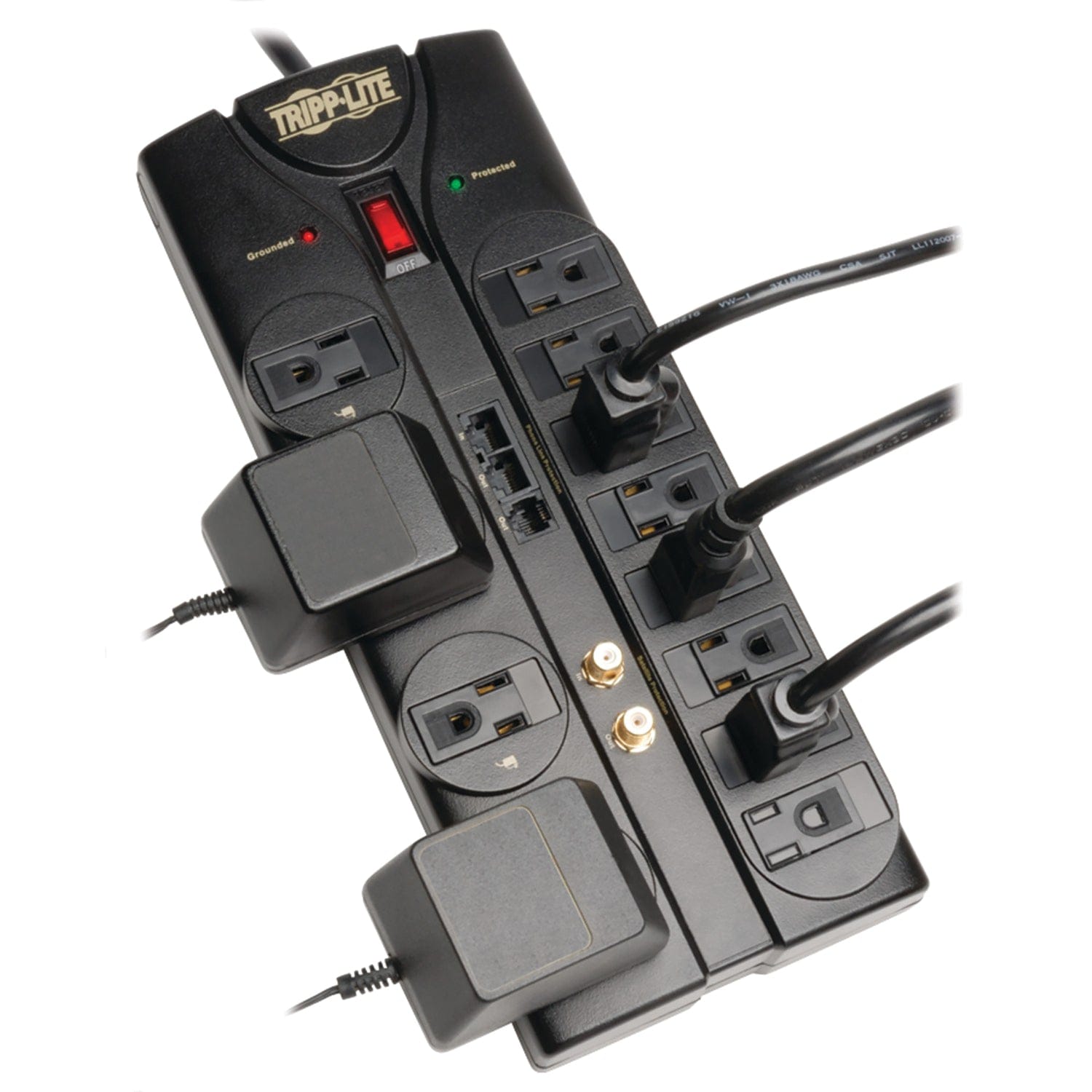 Tripp Lite by Eaton 12-AC Outlet, Telco, Coax, and Ethernet 2880-Joules Protect It! Surge Protector Power Strip with Safety Covers, 8-Ft. Cord