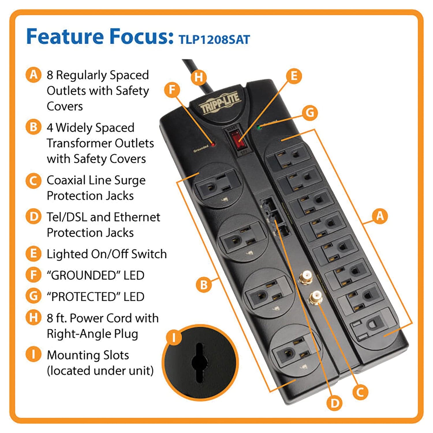 Tripp Lite by Eaton 12-AC Outlet, Telco, Coax, and Ethernet 2880-Joules Protect It! Surge Protector Power Strip with Safety Covers, 8-Ft. Cord
