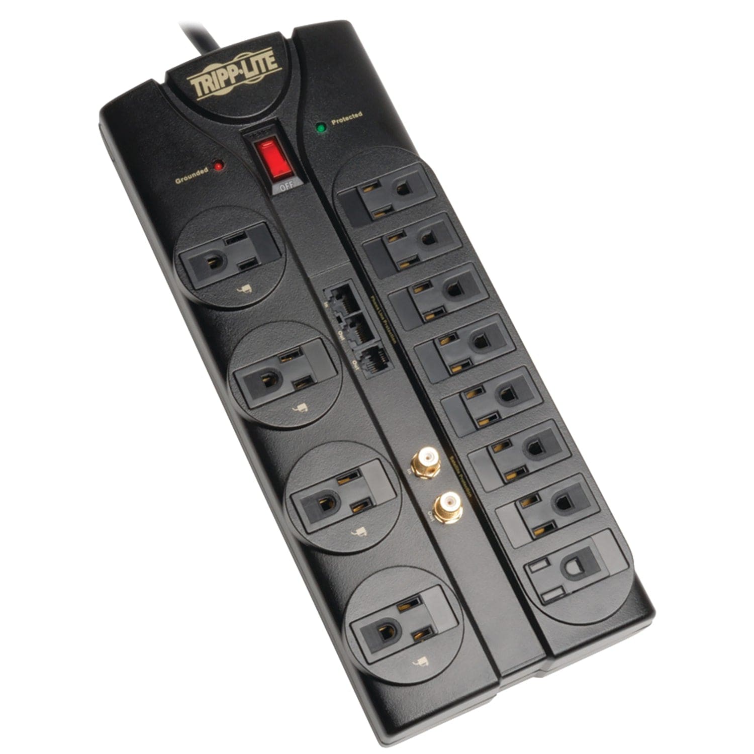 Tripp Lite by Eaton 12-AC Outlet, Telco, Coax, and Ethernet 2880-Joules Protect It! Surge Protector Power Strip with Safety Covers, 8-Ft. Cord
