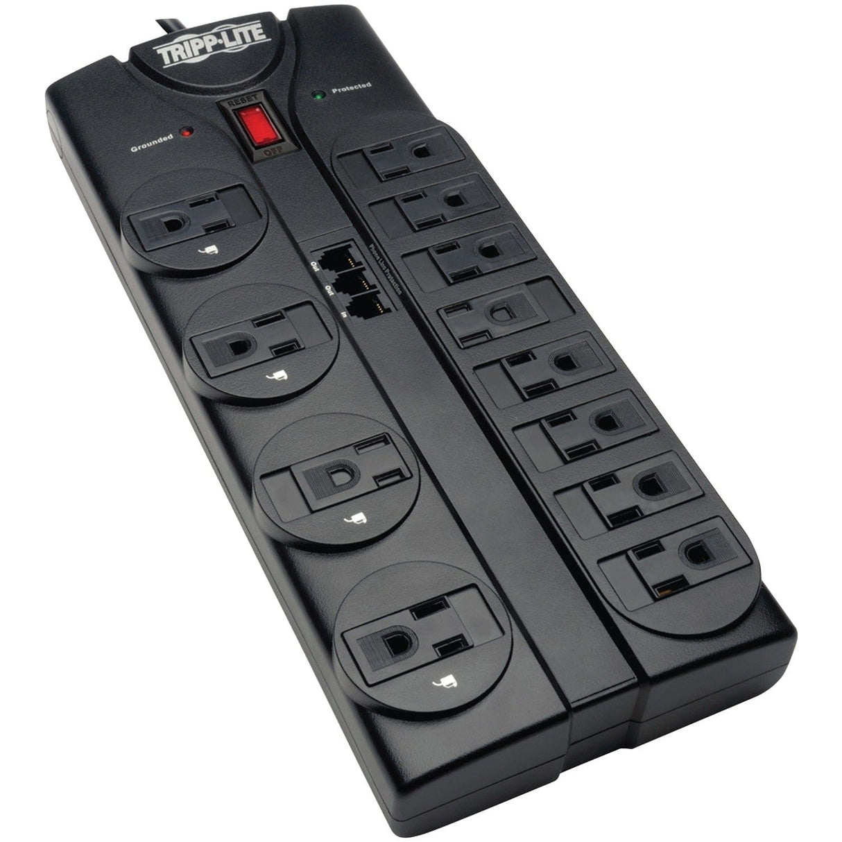 Tripp Lite by Eaton 12-AC Outlet and Telco 2160-Joules Protect It! Surge Protector Power Strip with Safety Covers, 8-Ft. Cord, TLP1208TEL