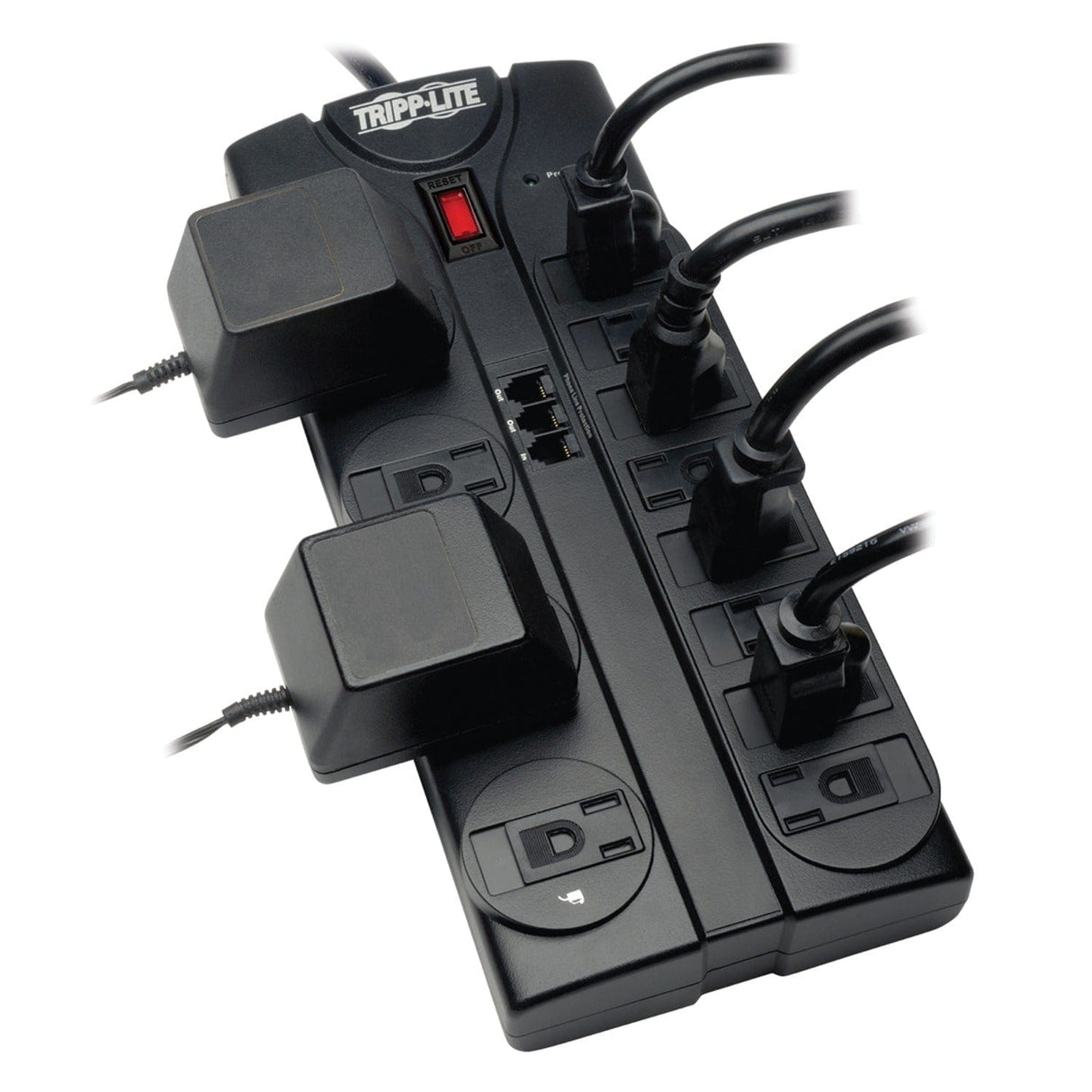 Tripp Lite by Eaton 12-AC Outlet and Telco 2160-Joules Protect It! Surge Protector Power Strip with Safety Covers, 8-Ft. Cord, TLP1208TEL