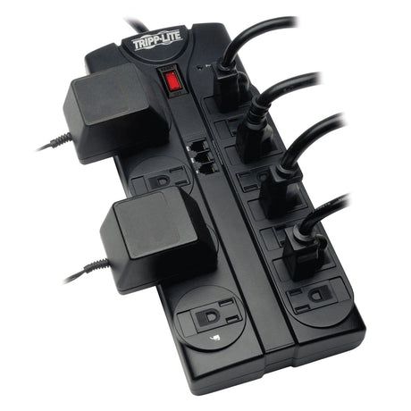 Tripp Lite by Eaton 12-AC Outlet and Telco 2160-Joules Protect It! Surge Protector Power Strip with Safety Covers, 8-Ft. Cord, TLP1208TEL