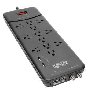 Tripp Lite by Eaton 12-AC Outlet, 2-USB Port, Telco, and Coax 4320-Joules Protect It! Surge Protector Power Strip, 8-Ft. Cord, TLP128TTUSBB