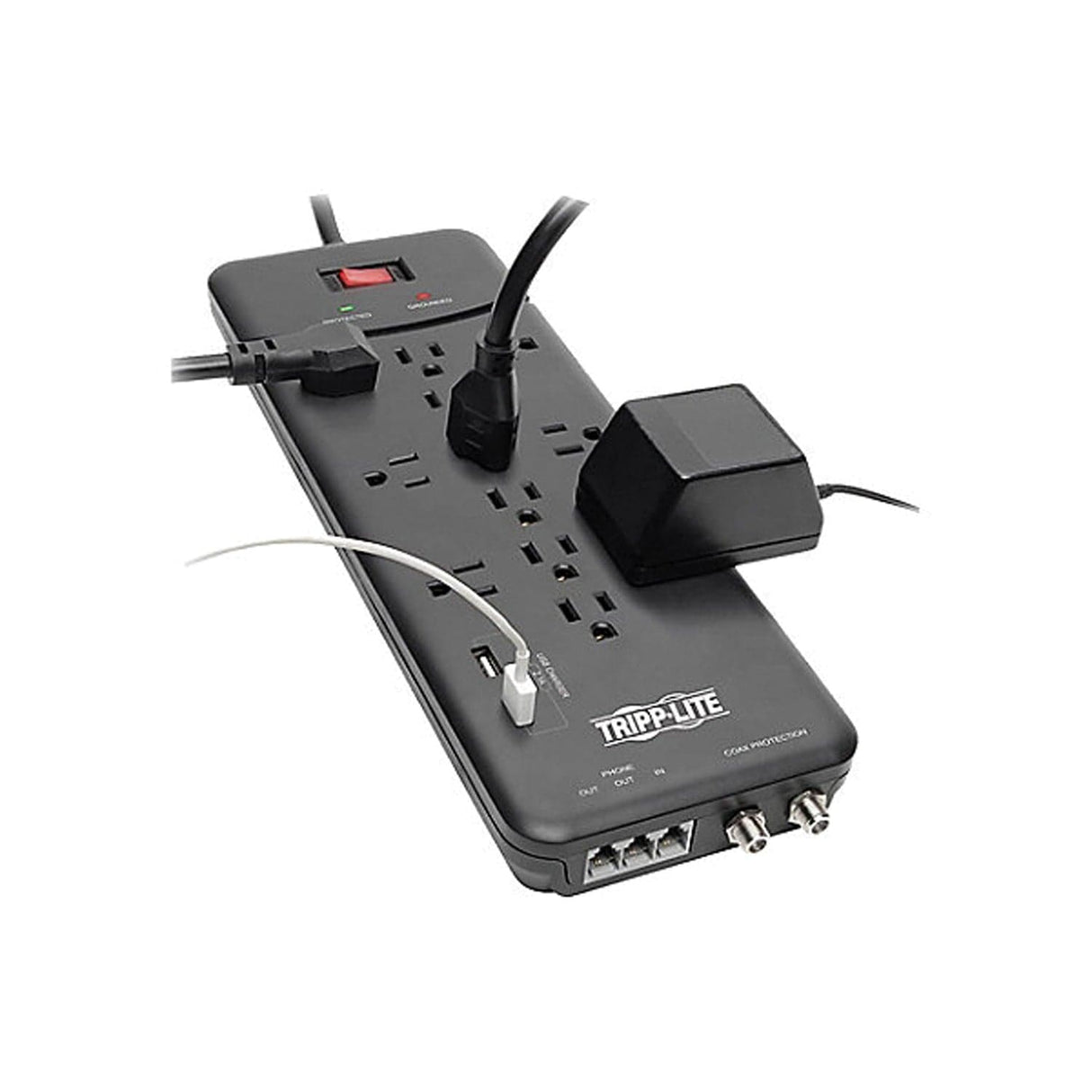 Tripp Lite by Eaton 12-AC Outlet, 2-USB Port, Telco, and Coax 4320-Joules Protect It! Surge Protector Power Strip, 8-Ft. Cord, TLP128TTUSBB