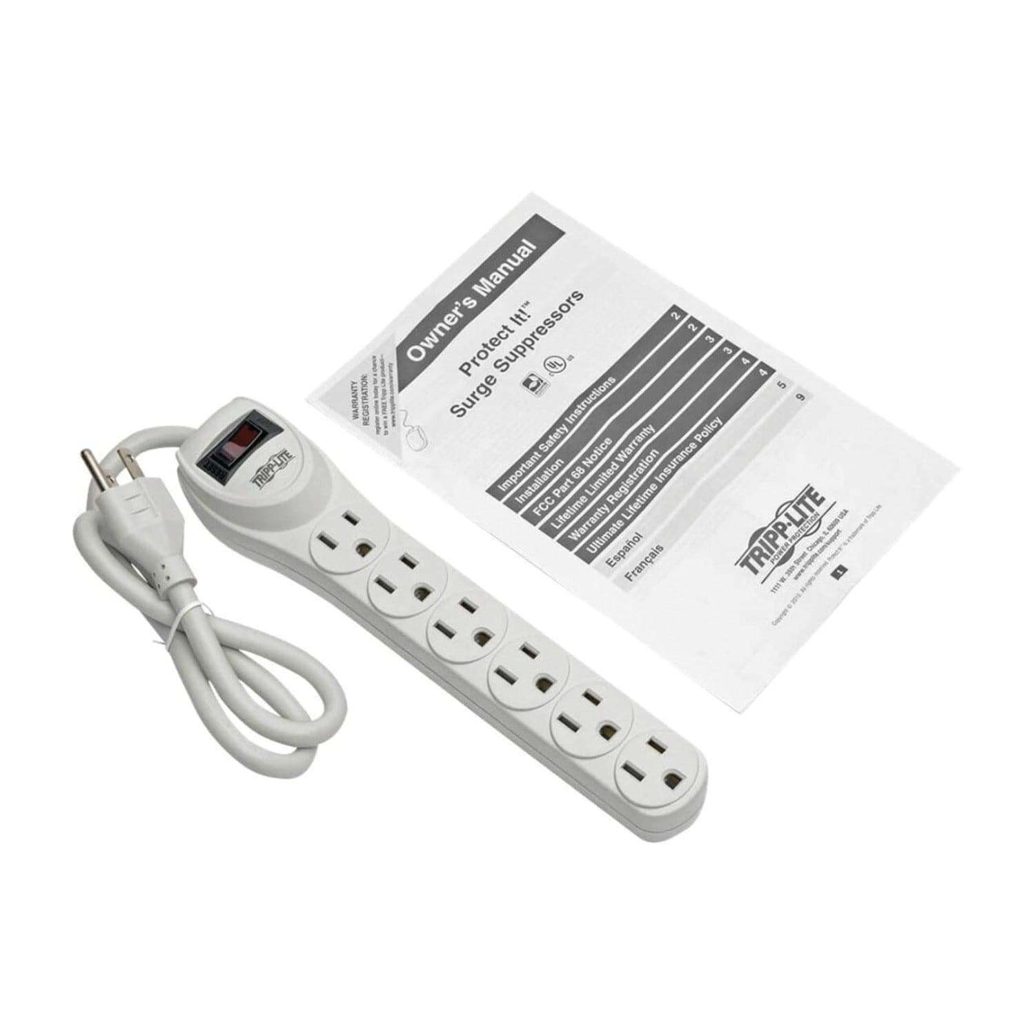 Tripp Lite by Eaton 6-AC Outlet 180-Joules Protect It! Home Computer Surge Protector Power Strip, 2-Ft. Cord with Straight Plug, TLP602