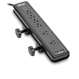 Tripp Lite by Eaton 6-AC Outlet and 2-USB Port 2100-Joules Protect It! Surge Protector Power Strip with Clamps, 6-Ft. Cord, TLP606DMUSB