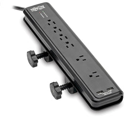 Tripp Lite by Eaton 6-AC Outlet and 2-USB Port 2100-Joules Protect It! Surge Protector Power Strip with Clamps, 6-Ft. Cord, TLP606DMUSB