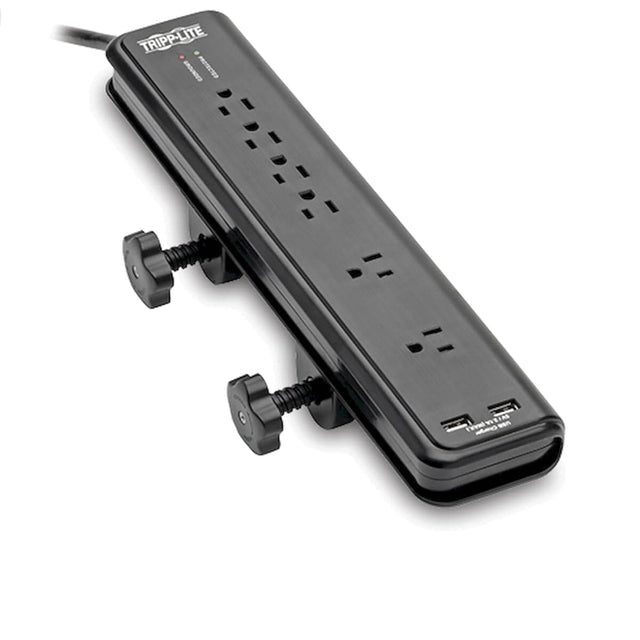 Tripp Lite by Eaton 6-AC Outlet and 2-USB Port 2100-Joules Protect It! Surge Protector Power Strip with Clamps, 6-Ft. Cord, TLP606DMUSB