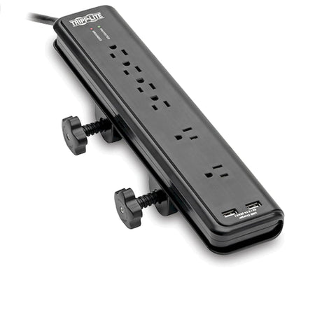 Tripp Lite by Eaton 6-AC Outlet and 2-USB Port 2100-Joules Protect It! Surge Protector Power Strip with Clamps, 6-Ft. Cord, TLP606DMUSB