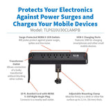 Tripp Lite by Eaton 6-AC Outlet and 2-USB Port 900-Joules Protect It Desk Clamp Surge Protector Power Strip, 10-Ft. Braided Cord, TLP610U30CLAMPB