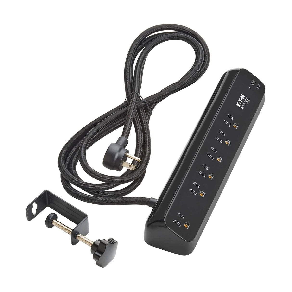 Tripp Lite by Eaton 6-AC Outlet and 2-USB Port 900-Joules Protect It Desk Clamp Surge Protector Power Strip, 10-Ft. Braided Cord, TLP610U30CLAMPB