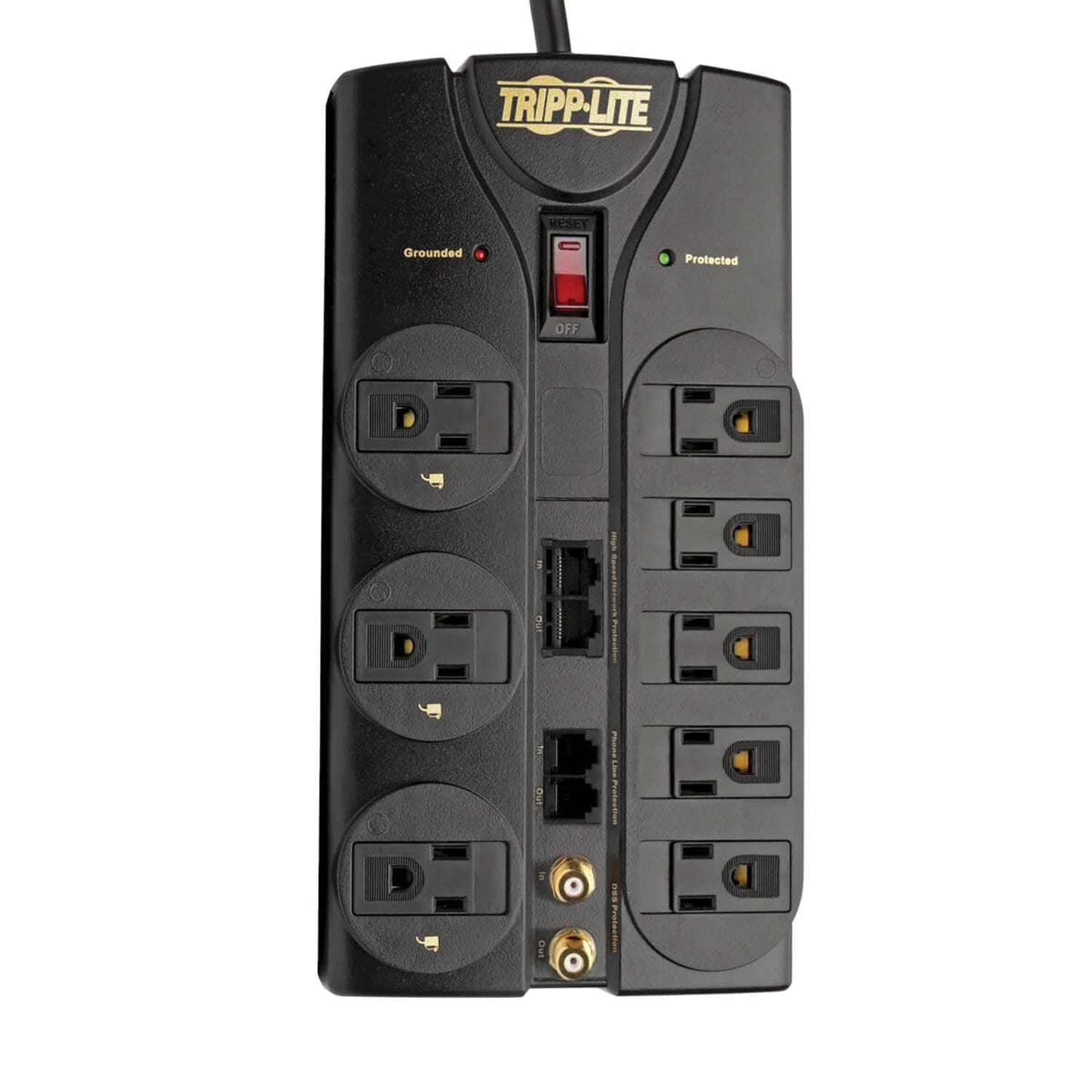 Tripp Lite by Eaton 8-AC Outlet, Telco, Coax, and Ethernet 3240-Joules Protect It! Surge Protector Power Strip with Child Covers, 10-Ft. Cord