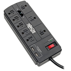 Tripp Lite by Eaton 8-AC Outlet, 2-USB Port, and Telco 1200-Joules Protect It! Surge Protector Power Strip with Safety Covers, 8-Ft. Cord