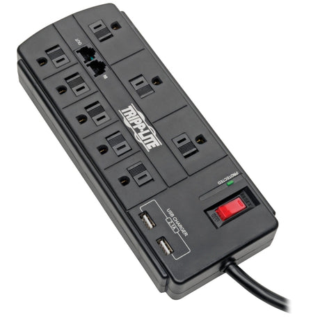 Tripp Lite by Eaton 8-AC Outlet, 2-USB Port, and Telco 1200-Joules Protect It! Surge Protector Power Strip with Safety Covers, 8-Ft. Cord