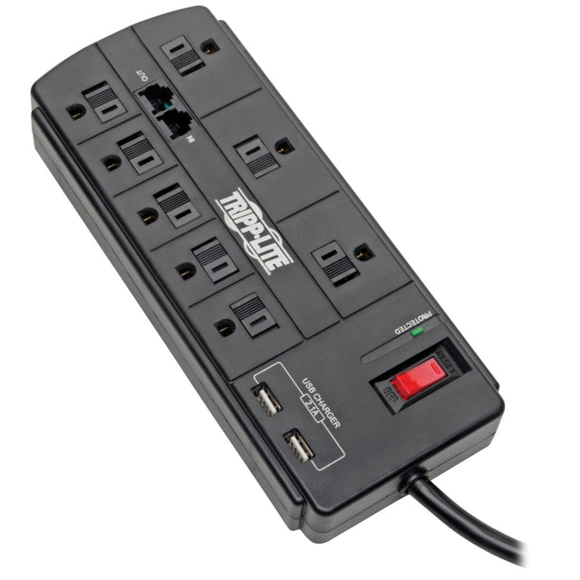 Tripp Lite by Eaton 8-AC Outlet, 2-USB Port, and Telco 1200-Joules Protect It! Surge Protector Power Strip with Safety Covers, 8-Ft. Cord