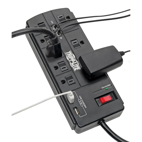 Tripp Lite by Eaton 8-AC Outlet, 2-USB Port, and Telco 1200-Joules Protect It! Surge Protector Power Strip with Safety Covers, 8-Ft. Cord