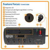 Tripp Lite by Eaton 8-AC Outlet, 2-USB Port, and Telco 1200-Joules Protect It! Surge Protector Power Strip with Safety Covers, 8-Ft. Cord