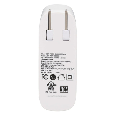 Tripp Lite by Eaton 4-Port 100-Watt PD Compact USB Wall Charger, GaN Technology, White