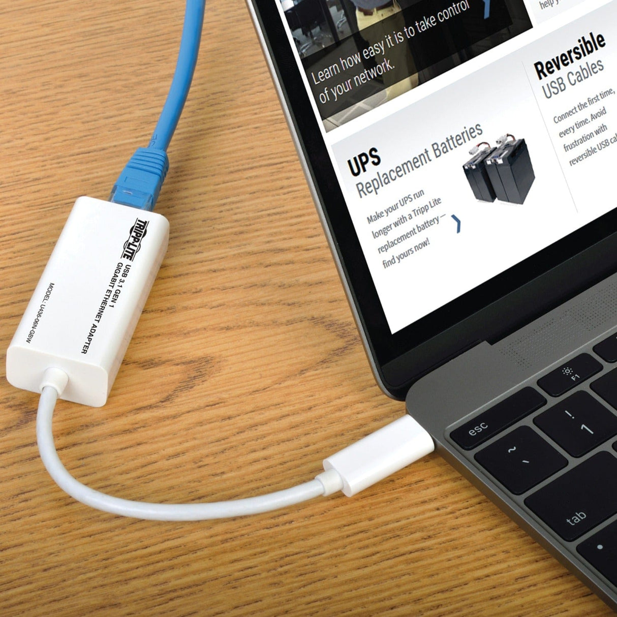 Tripp Lite by Eaton USB-C to Gigabit Ethernet NIC Network Adapter, Thunderbolt 3 Compatible, White, U436-06N-GBW