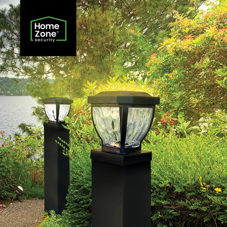 Home Zone Security 12-Lumen-Each 4 x 4 Solar LED Post Cap Lights, Black