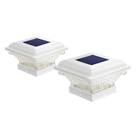 Home Zone Security Outdoor Solar Post Cap Lights for 3.5-In. x 3.5-In. and 4-In. x 4-In. Posts, 2 Pack, White