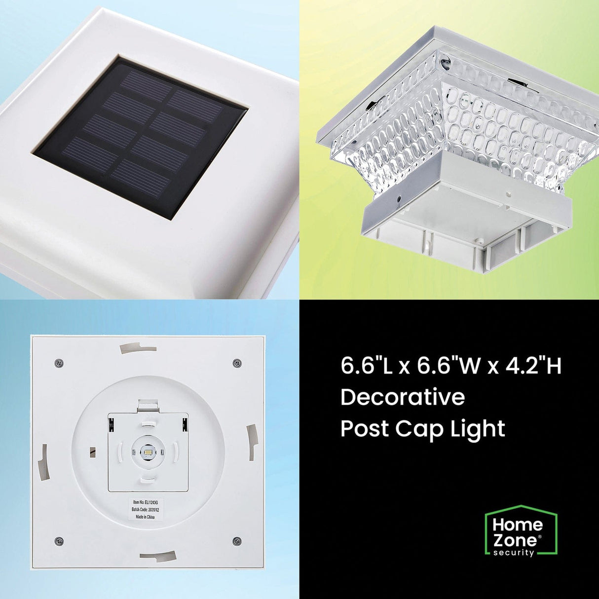 Home Zone Security Outdoor Solar Post Cap Lights for 3.5-In. x 3.5-In. and 4-In. x 4-In. Posts, 2 Pack, White