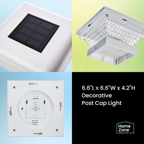 Home Zone Security Outdoor Solar Post Cap Lights for 3.5-In. x 3.5-In. and 4-In. x 4-In. Posts, 2 Pack, White