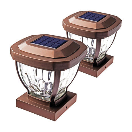 Home Zone Security 12-Lumen-Each 4 x 4 Solar LED Post Cap Lights, Bronze