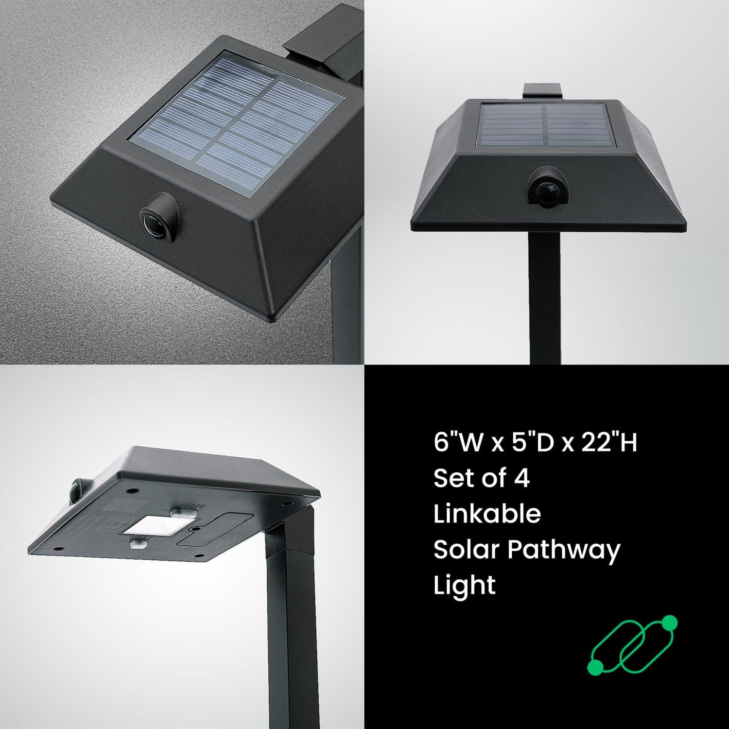 Home Zone Security Mesh-Linkable Solar LED Contemporary-Style Security Pathway Light, 300 Lumens, 4 Pack