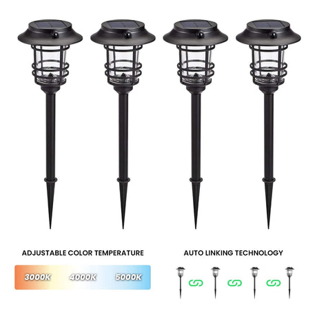 Home Zone Security Mesh-Linkable Solar LED Traditional-Style Security Pathway Light, 300 Lumens, 4 Pack