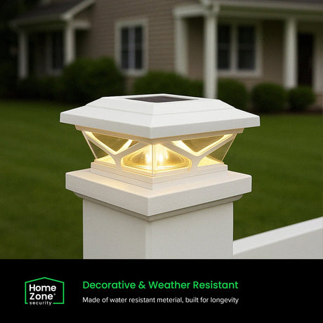 Home Zone Security Crown-Style Solar-Powered LED Post Cap Light with Adjustable Color Temperature, 4 Pack, White