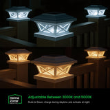 Home Zone Security Crown-Style Solar-Powered LED Post Cap Light with Adjustable Color Temperature, 4 Pack, White